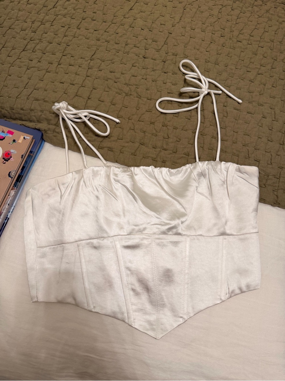 White satin corset top